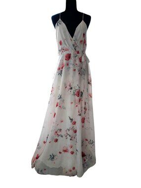 TJD Revolve Maxi Wrap Dress Feminine Romantic Floral Chiffon Party Event Size L